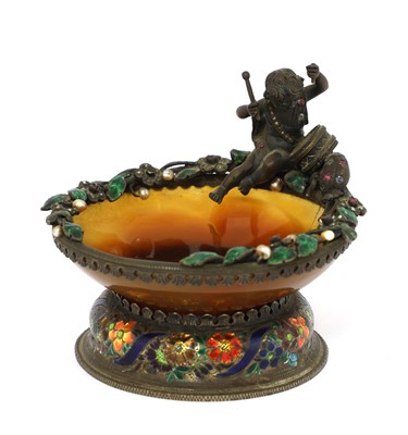 Lot 13 - A silver, champlevé and agate salt