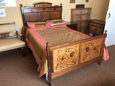 Lot 23 - Two Art Nouveau pine and bird's-eye maple beds