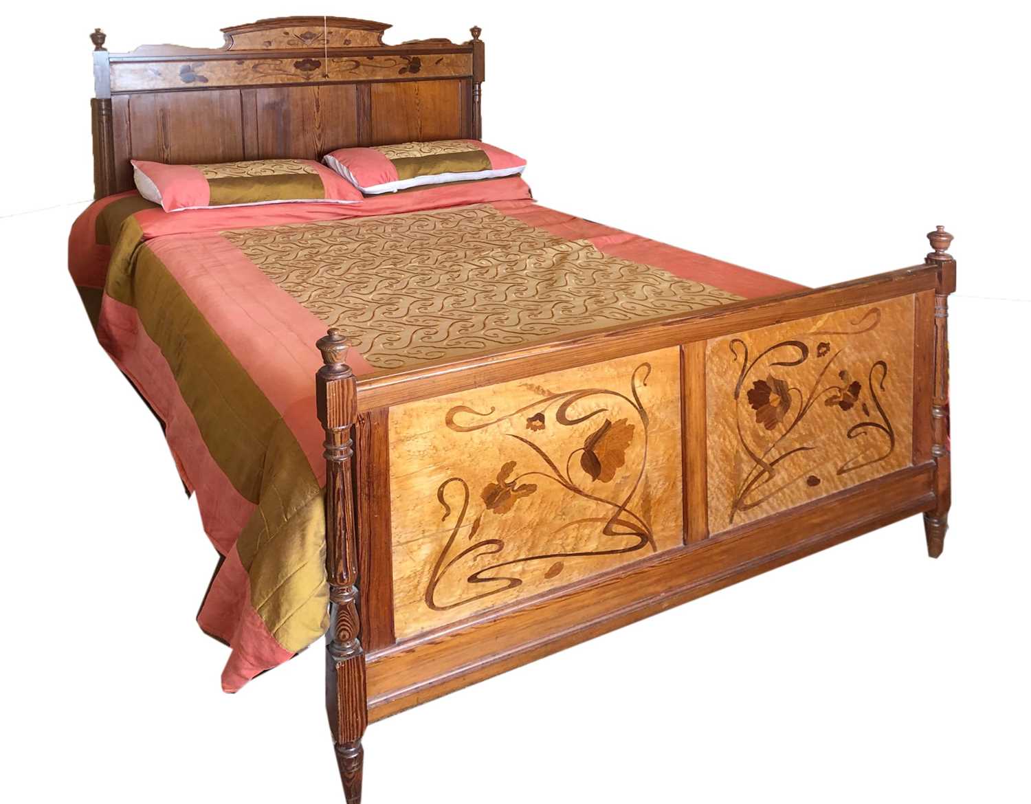 Lot 23 - Two Art Nouveau pine and bird's-eye maple beds