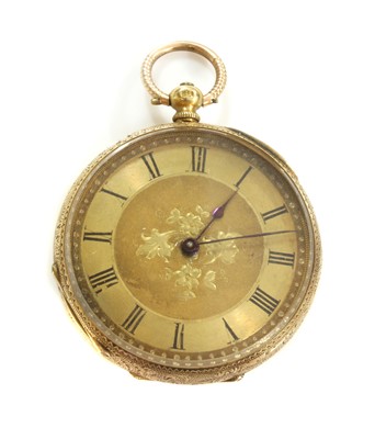 Lot 497 - A Swiss 18ct gold key wound open-faced pocket watch
