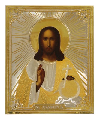 Lot 7 - A parcel-gilt silver icon of Christ in Majesty