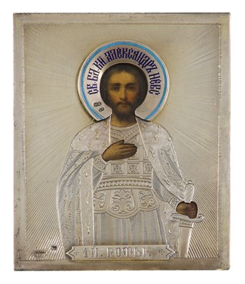 Lot 5 - A parcel-gilt silver icon of Saint Alexander Nevsky