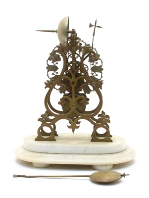 Lot 299 - A mid 19th century brass skeleton clock, with name plate, Lake of Romford