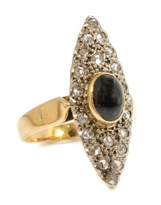 Lot 150 - A Continental sapphire and diamond marquise-shaped cluster ring