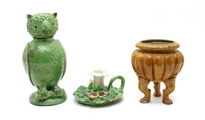Lot 169 - A George Jones majolica chamberstick of naturalistic design