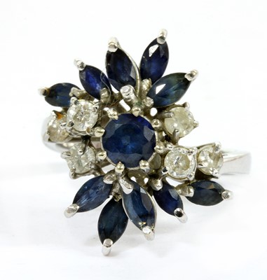 Lot 372 - A white gold sapphire and diamond spray ring