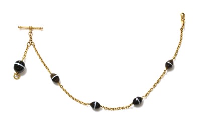 Lot 484 - A late Victorian gold banded agate set albert chain
