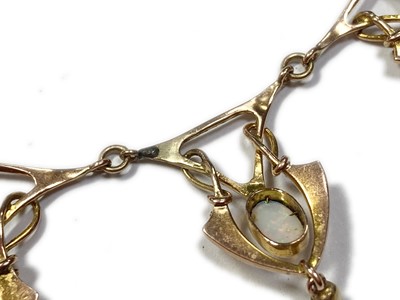 Lot 16 - An Art Nouveau, gold, turquoise and opal necklace