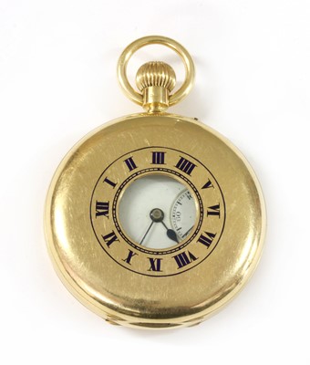 Lot 500 - An 18ct gold half hunter side wind mechanical pocket watch