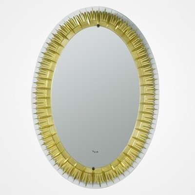 Lot 202 - An Italian crystal gilt etched oval mirror