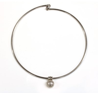 Lot 226 - A white gold single stone cultured South Sea pearl pendant by Linneys, Australia