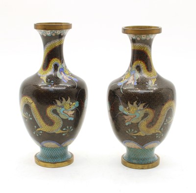 Lot 138 - A pair of Cloisonné vases
