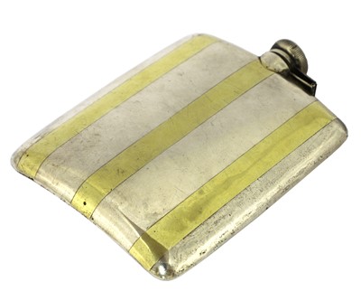 Lot 56 - An American Prohibition sterling silver and gold inlay hip flask