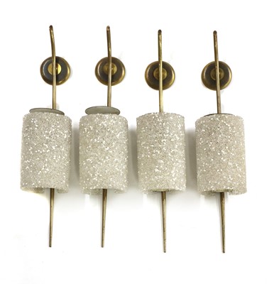 Lot 434 - Two pairs of acrylic and brass wall lamps