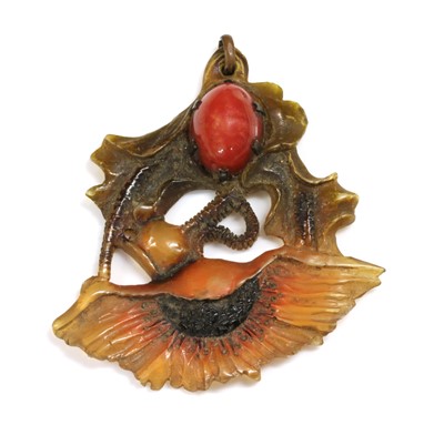 Lot 74 - A French Art Nouveau carved horn pendant, by George Pierre, c.1910