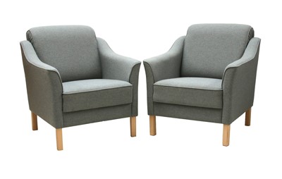 Lot 226 - A pair of Danish light blue fabric armchairs