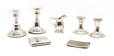 Lot 1 - Silver items comprising two pairs of dwarf candlesticks