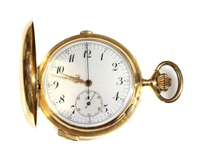 Lot 498 - A gold side wind hunter chronograph minute repeater pocket watch