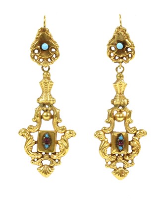 Lot 23 - A pair of early Victorian gold repoussé rococo-style drop earrings