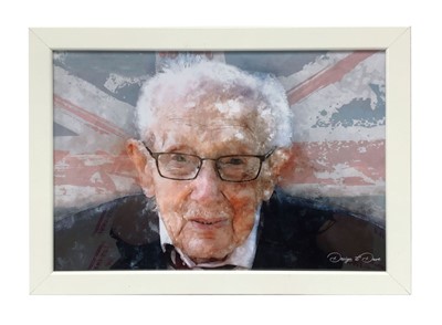 Lot 5 - Union Jack photograph of Sir Captain Tom