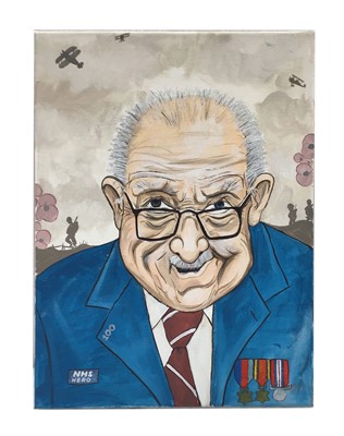 Lot 37 - Sir Captain Tom oil painting