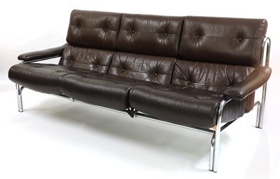 Lot 563 - A pair of Pieff brown leather settees