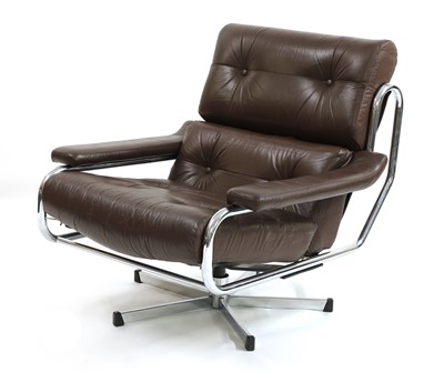 Lot 564 - A Pieff brown leather and chrome lounge chair