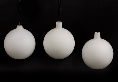 Lot 477 - Three hanging glass 'Satellite' globe pendant lights