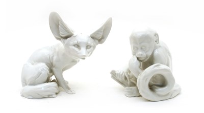 Lot 94 - An Augarten Wien porcelain Blanc de Chine model of a monkey