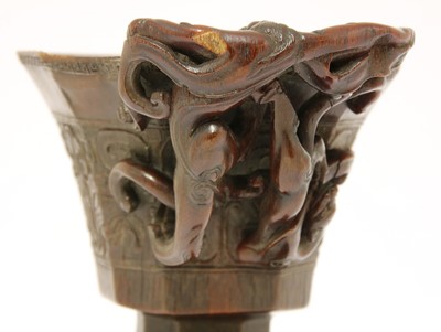 Lot 247 - A Chinese rhinoceros horn libation cup