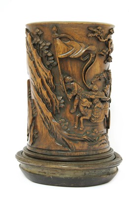 Lot 263 - A Chinese finely carved hardwood brush pot