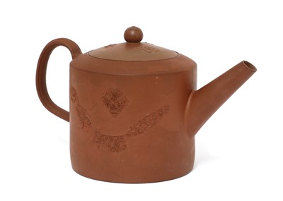 Lot 150 - A Staffordshire redware cylindrical teapot and domed cover