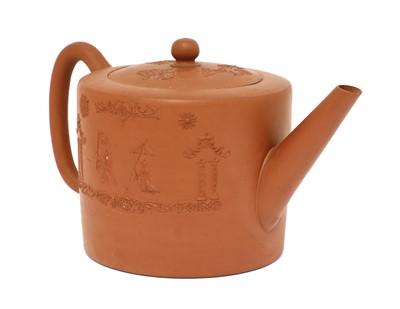 Lot 163 - A Staffordshire redware cylindrical teapot and cover