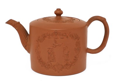 Lot 161 - A Staffordshire redware cylindrical teapot and cover