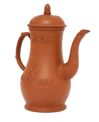 Lot 172 - A Staffordshire redware baluster-shaped coffee pot and domed cover