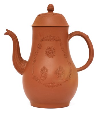Lot 173 - A Staffordshire redware large baluster-shaped coffee pot and domed cover