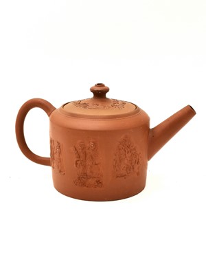 Lot 43 - A Staffordshire redware small cylindrical teapot and cover