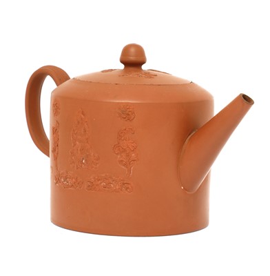 Lot 158 - A Staffordshire redware cylindrical teapot and cover