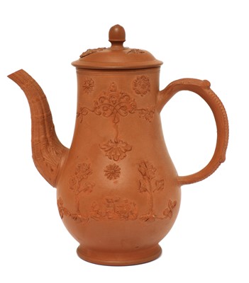 Lot 153 - A Staffordshire redware small baluster-shaped coffee pot and cover