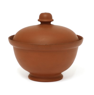 Lot 170 - A Staffordshire redware ogee-shaped round sucrier and domed cover