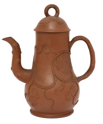 Lot 146 - A Staffordshire redware small baluster-shaped coffee pot and domed cover