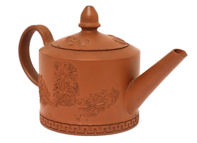 Lot 177 - A Staffordshire redware small cylindrical teapot and cover