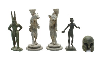 Lot 108 - A pair of cast base metal cat form candlesticks