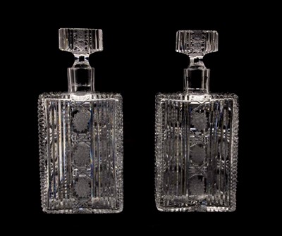 Lot 360 - A pair of cut glass rectangular decanters