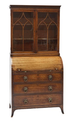 Lot 774 - A George III mahogany cylinder bureau bookcase