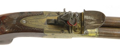 Lot 743 - A pair of double-barrel box-lock flintlock pistols