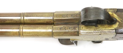 Lot 743 - A pair of double-barrel box-lock flintlock pistols