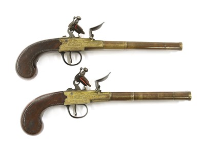 Lot 743 - A pair of double-barrel box-lock flintlock pistols