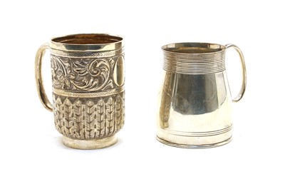 Lot 68 - A George V silver mug of milk can shape and reeded border by Mappin & Webb