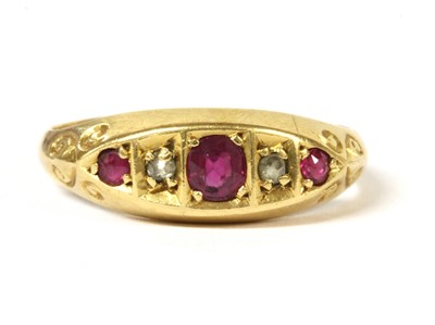 Lot 1 - An 18ct gold five stone ruby and diamond ring